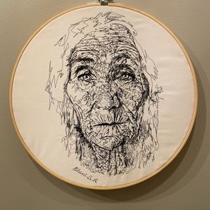 Handmade embroidered old women framed art piece- ONE OF A KIND